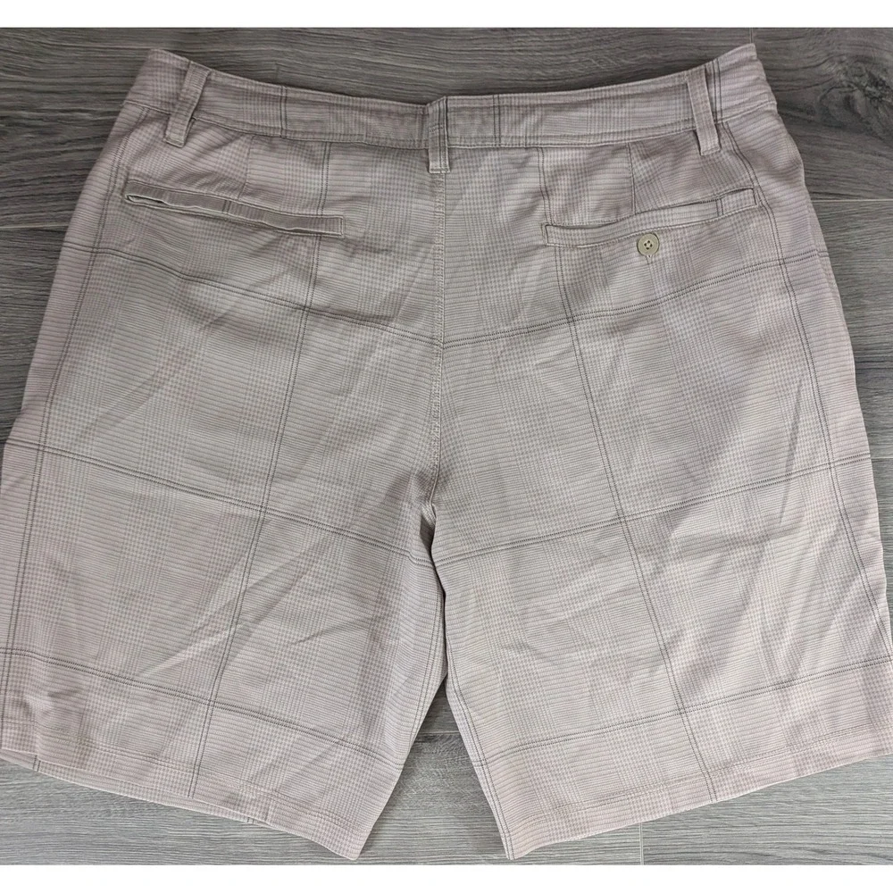 Hang Ten Mens Hybrid Shorts Tan Plaid Glen Check Size 40 Walk Board Shorts